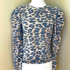Long Sleeve Leopard Print Top with Puffed Shoulder